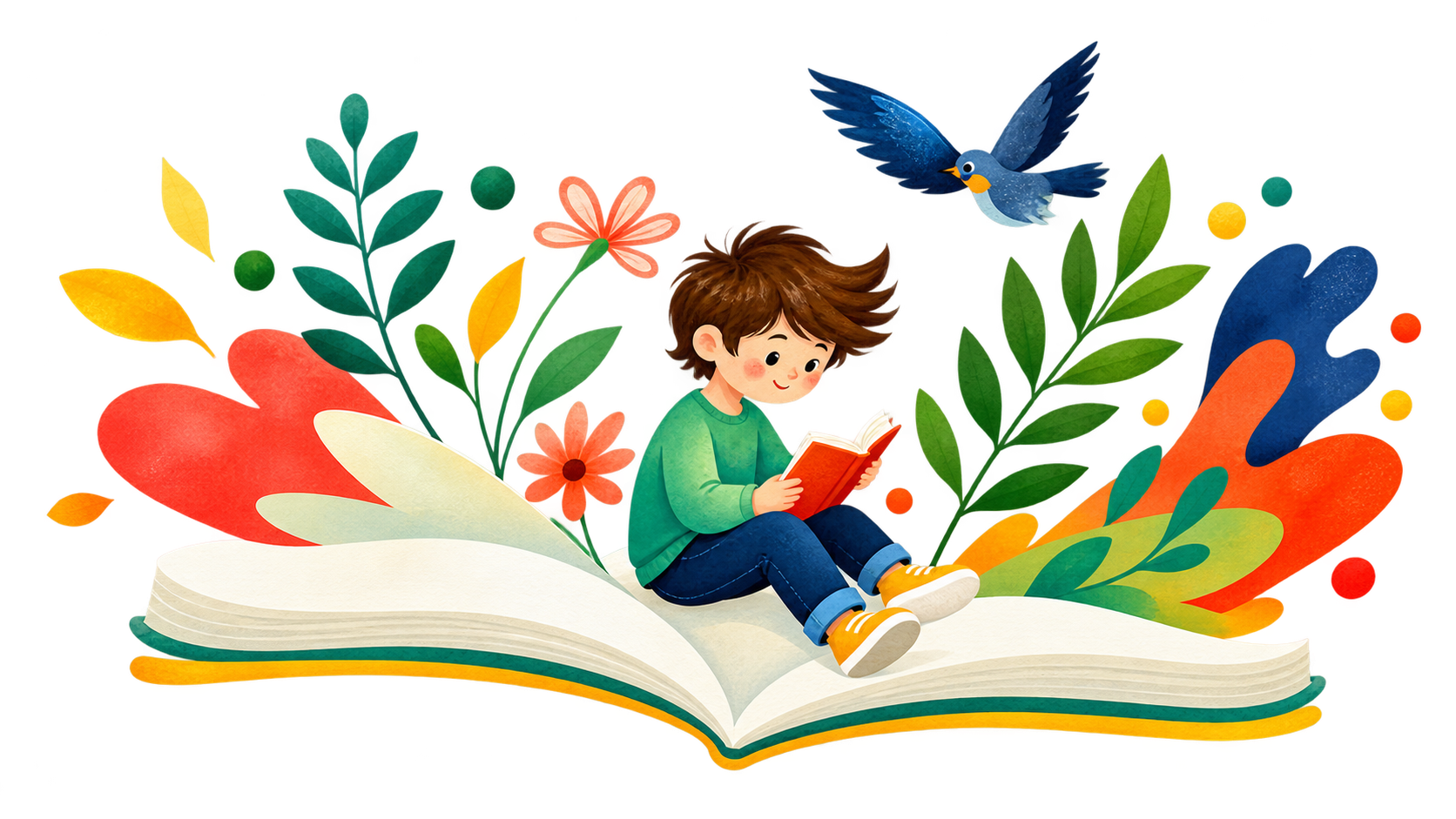 Nino leyendo sobre un libro abierto